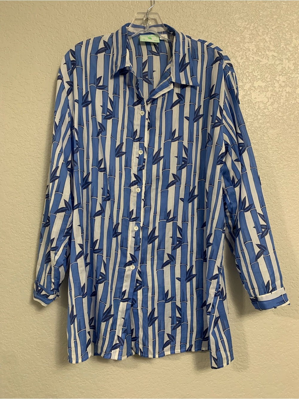 Manuel Canovas Shirt Top Blouse Womens O/S Bamboo Print Semi Sheer Preppy Beach